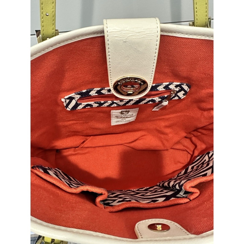 Spartina 449 Daufuskie Island Tote Handbag Linen/Leather Lime Green & Orange - Picture 8 of 15